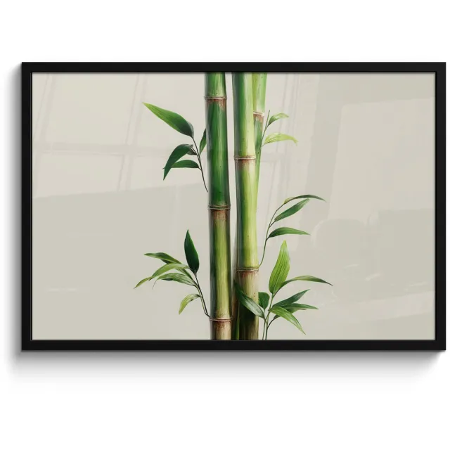 FrameYourWall Poster in lijst - Fotolijst 90x60 cm - Posters - Bamboestengels - Sierlijk - Groen - Posterlijst zwart - Decoratie - Wanddecoratie woonkamer - Muurdecoratie slaapkamer