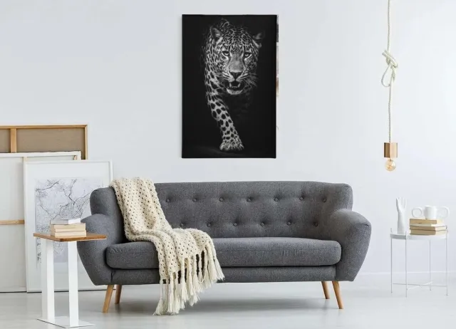 Trendex Global Canvas Schilderij - Luipaard in Zwart - Dieren - Wanddecoratie - 60x40 cm