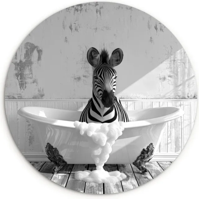 WallCircle Wandcirkel 120x120 cm - Muurcirkel Zebra - Wilde dieren - Vintage - Badkamer - Muurdecoratie woonkamer - Wanddecoratie slaapkamer - Kamer decoratie accessoires - Ronde schilderijen - Woonaccessoires binnen cirkel Zebra - Badkuip