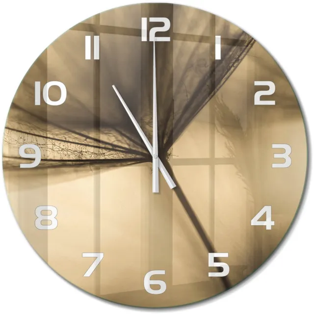 TULUP Wandklok - Paardebloem Glazen Wandklok Design - fi60 cm - Beige Klok Glas Met Opdruk - Witte handen - Ronde Klok - Wandklok Glas Met Motief - Decoratieve Glazen Klok