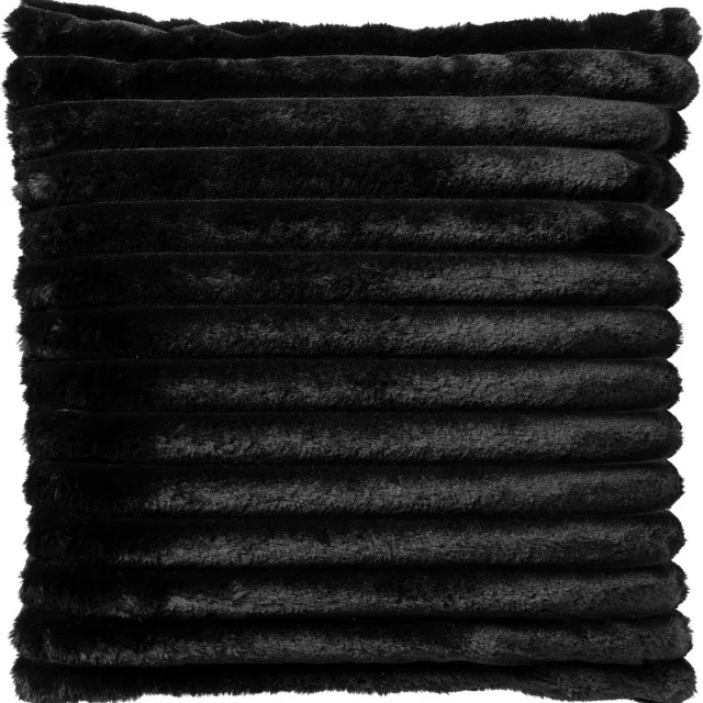 Dutch Decor HAZEL - sierkussen 50x50 cm - effen gestreept imitatiebont - Raven - zwart - Inclusief binnenkussen - Luxe kussens voor woonkamer & bank