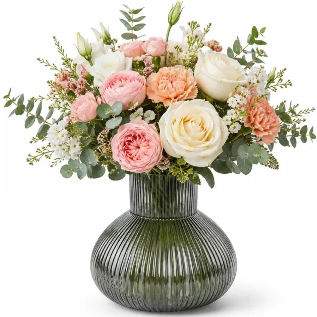 Bellatio Design Bloemenvaas Bubbles - transparant smoke grijs glas - D20 x H22 cm - vazen