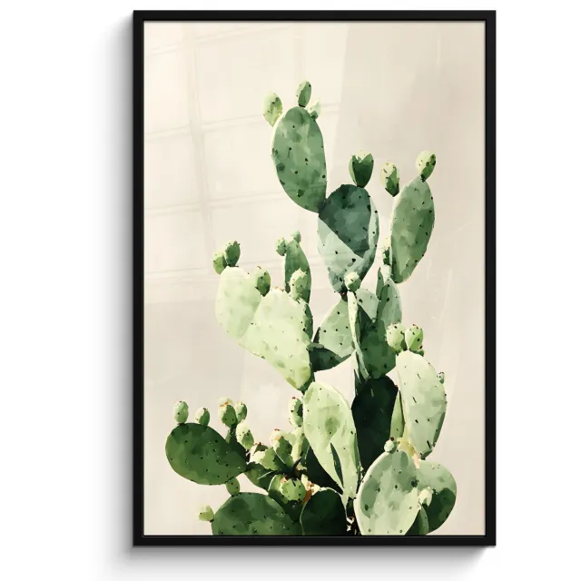 FrameYourWall Poster in lijst - Fotolijst 80x120 cm - Posters - Cactus - Groen - Minimalistisch - Posterlijst zwart - Decoratie - Wanddecoratie woonkamer - Muurdecoratie slaapkamer