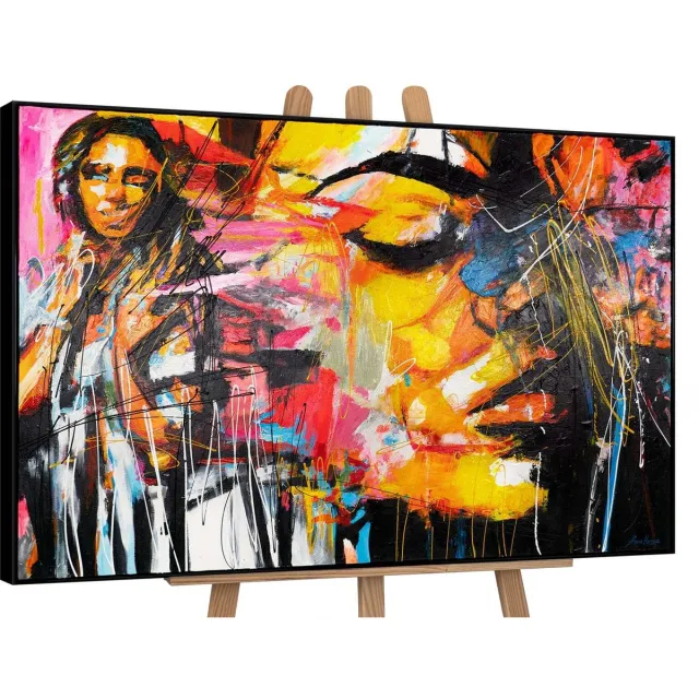 YS Canvas schilderij groot handgeschilderd kleursymfonie abstract uitbundig – YS-Art Gallery – Uitbundige wanddecoratie voor woonkamer – Modern schilderij voor hal en kantoor Black