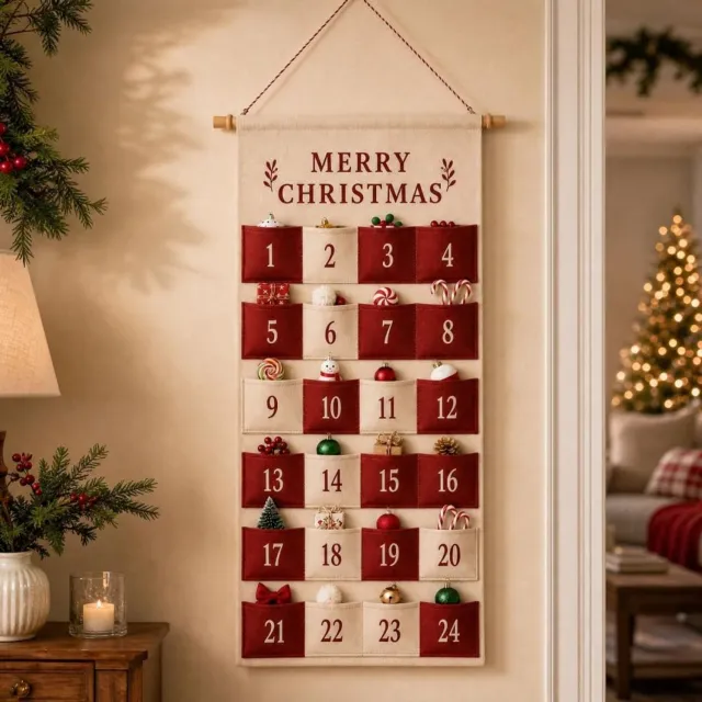 KZQ Herbruikbare Stoffen Adventskalender Met Vakjes - Zelf Te Vullen Voor Een Persoonlijke En Feestelijke Decembermaand Zoals getoond in de afbeelding