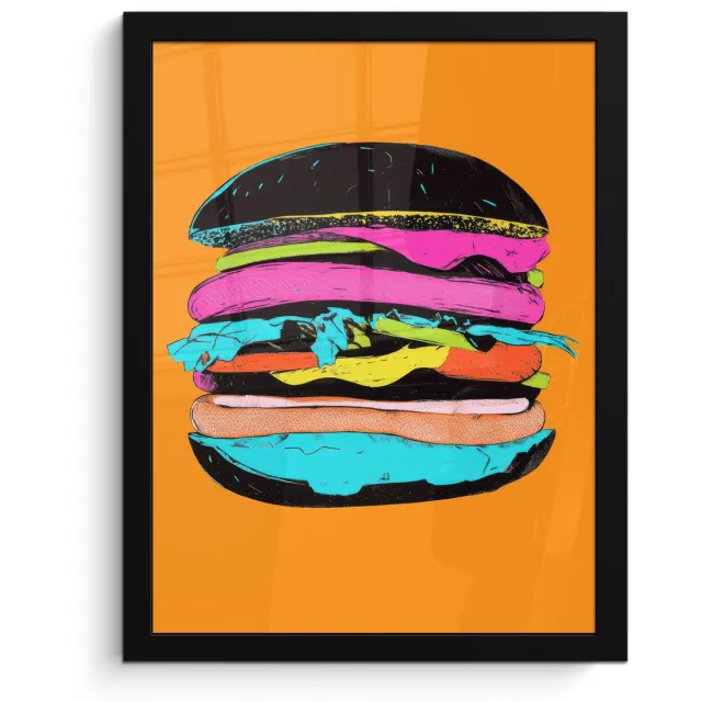FrameYourWall Poster in lijst - Fotolijst 30x40 cm - Posters - Hamburger - Kleurrijk - Speels - Posterlijst zwart - Decoratie - Wanddecoratie woonkamer - Muurdecoratie slaapkamer