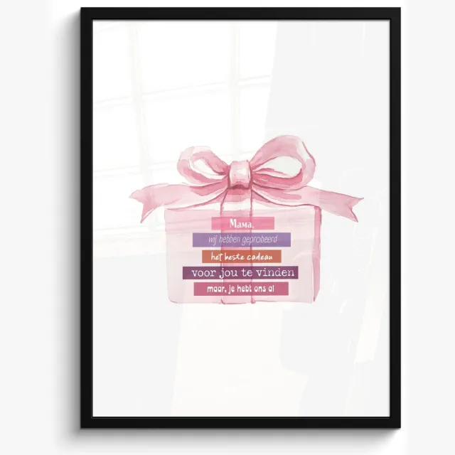 FrameYourWall Poster in lijst - Fotolijst 50x70 cm - Posters - Cadeau - Strik - Tekst - Roze - Posterlijst zwart - Decoratie - Wanddecoratie woonkamer - Muurdecoratie slaapkamer