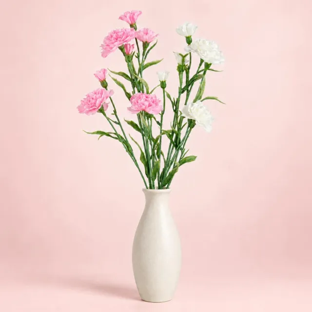 Mica Decorations Boeket Kunstbloemen - Anjers - H71 cm - roze en wit - 4x stelen - met kleine bloemetjes en bladeren Lichtroze