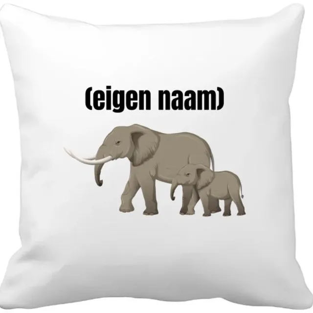 Akyol olifant en kleine met eigen naam Kussen hoes - Olifant - dieren liefhebber - iemand die houdt van olifanten - verjaardag - cadeau - kado - geschenk - 40 bij 40 cm Multicolor