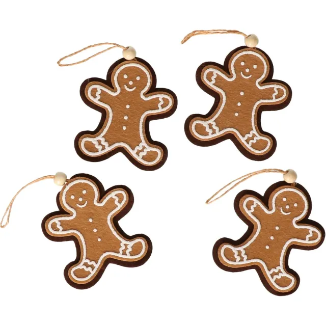 Othmar Decorations Kersthangers peperkoek - 4x st - 7 x 8 cm - kerstornamenten Bruin