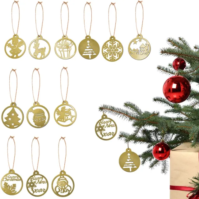 UNUS Kersthangers rond cadeau engel sneeuwpop 12 stuks set 7 cm goud Gold