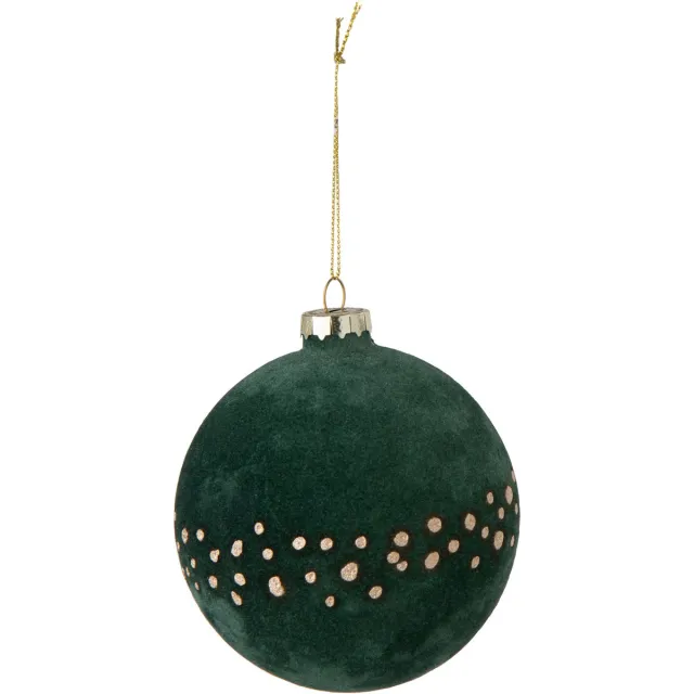 J-Line Kerstbal met stippen - glas - donkergroen/goud - set van 18
