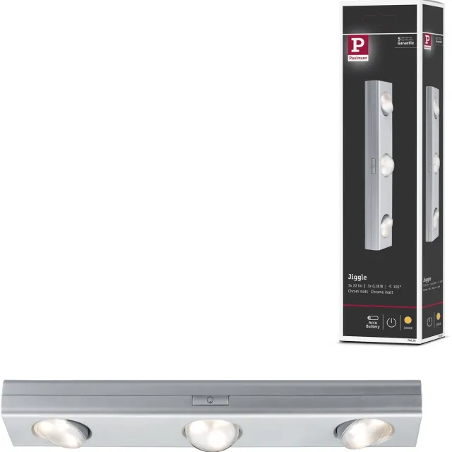 Paulmann LED-onderkastverlichting Batterij Jiggle incl. schakelaar 300x60 mm 3x22lm 3000K dimbaar Chroom mat