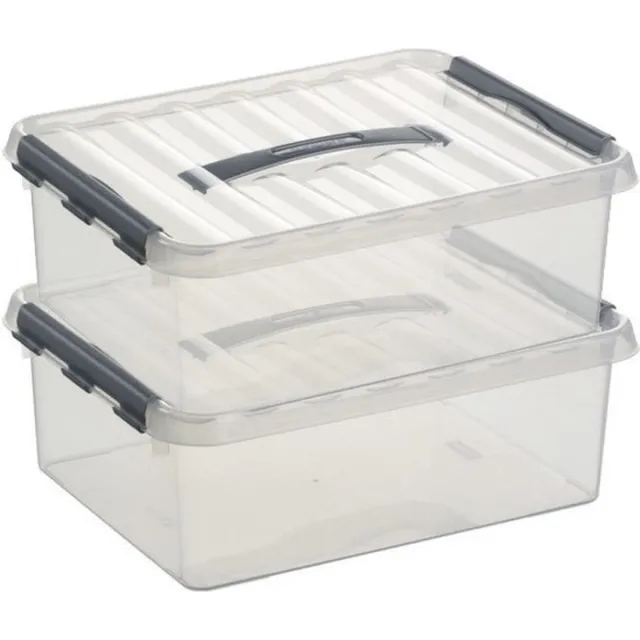 Sunware Q-Line Opbergboxen - 12 Liter - Kunststof - Transparant/Zilver - 2 Boxen
