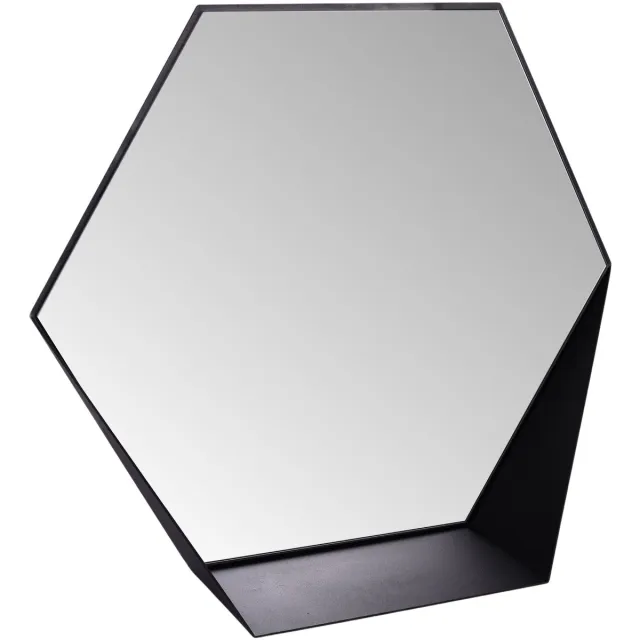 Gorillz Hive Wandspiegel met Plank - Hexagon Spiegel Hangend - 60 x 52 cm - Industrieel Zwart