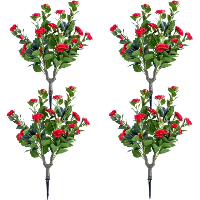 HOERFURIY Kunstbloemen met grondpen 90 cm - Set van 4 rode bloemen voor buiten, border en perk Rood