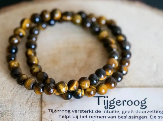 GemsByShy Tijgeroog Armband 6mm, edelstenen - Perfect cadeau voor mannen en vrouwen - Inclusief uitleg - Spiritueel - Tigereye - Intuïtie - Zelfvertrouwen - Beslissingen - Studiesteen - Opmerkzaamheid - Angsten - 100% NATUURLIJK