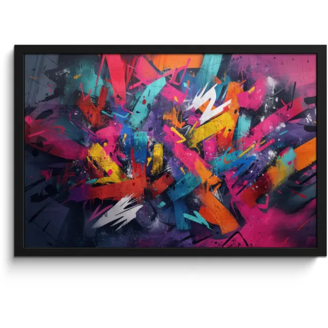 FrameYourWall Poster in lijst - Fotolijst 60x40 cm - Posters - Abstract - Explosie - Neonkleuren - Posterlijst zwart - Decoratie - Wanddecoratie woonkamer - Muurdecoratie slaapkamer