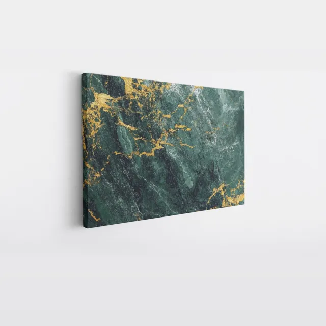 Saammp Canvas Schilderij - Goud groene marmer - Abstract - 40x30 - Foto op canvas - Wanddecoratie - Muurdecoratie Woonkamer - Kantoor Decoratie Multicolor
