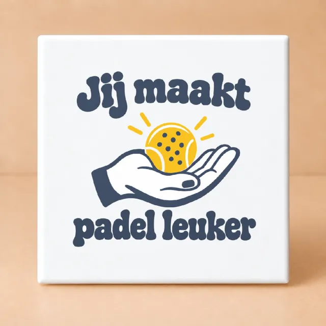 Bedruk King Retro Padelpakjes na de rally Tegel – Stijlvolle jaren 70 muurdecoratie voor padelliefhebbers en sportfans - 15 x 15 cm Wit
