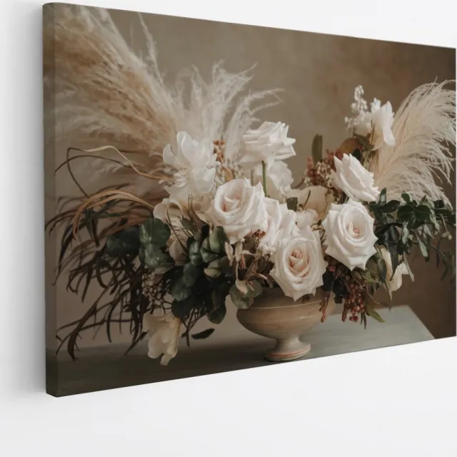 Saammp Canvas Schilderij - boeket - Witte Bloemen - Abstract - 50x40 - Foto op canvas - Wanddecoratie - Muurdecoratie Woonkamer - Kantoor Decoratie Multicolor