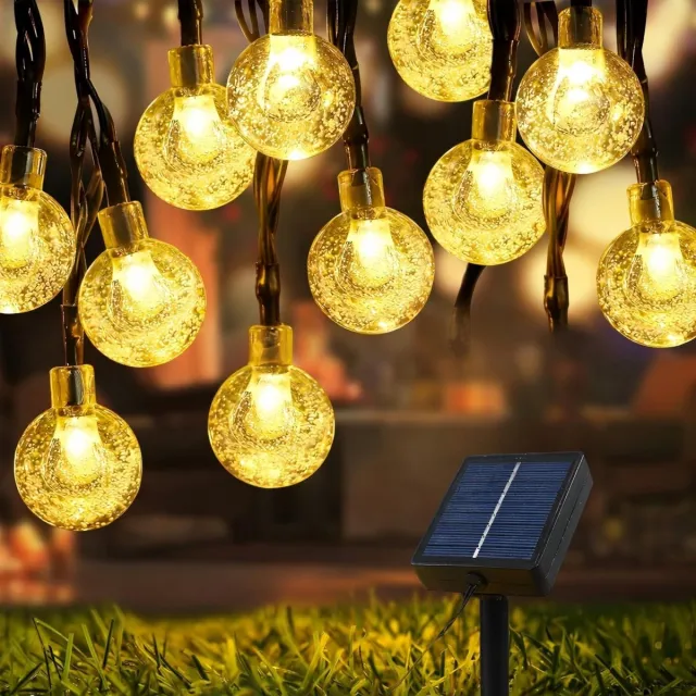 Zyronn 11 m Zonne-energie Bubbel Slingerlicht – 60 Warmwitte LED – 2,5 cm Bubbel – 8 Standen Flikkerend en Stralend – Waterdicht – Geschikt voor Buiten, Kerst, Bruiloft, Tuin, Terras en Kamperen – Zonder Batterij – Milieuvriendelijk