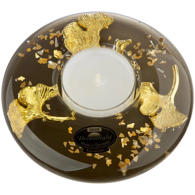 Gilde handwerk Waxinelichthouder ginkco- Theelichthouder - glas - Bolvormig - 4 cm diameter - 10.5cm - theelicht houder zwart