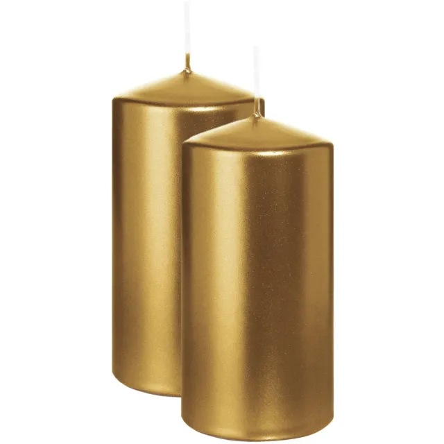 Wiedemann Cilinderkaars/stompkaars - 2x - metallic goud - 12 x 6 cm - 33 branduren - zuilkaarsen Goudkleurig