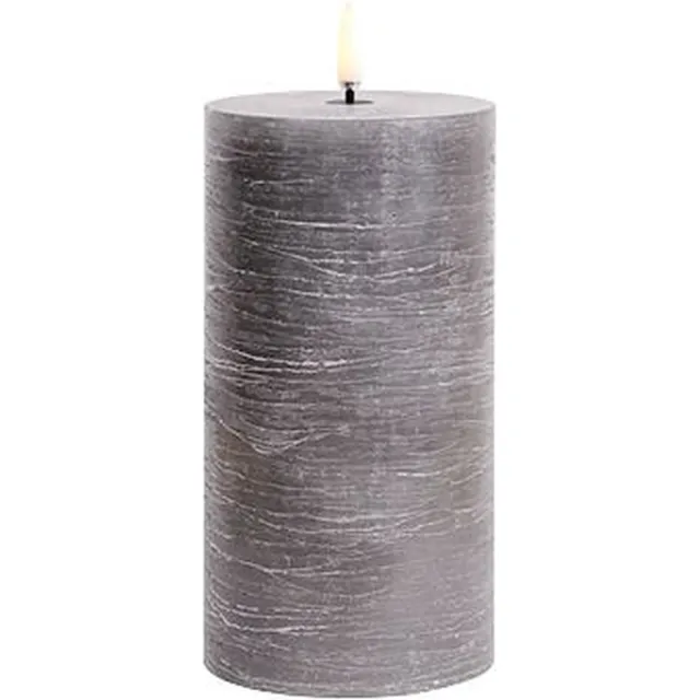 Uyuni Led Kaars GRIJS Uyuni - GREY Led kaars - 3D VLAM - LED Metallic GREY Pillar Candle - 7,5 cm x Hoogte 15 cm