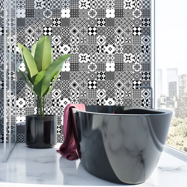 Ambiance Sticker Zelfklevende tegelmuurstickers voor keuken en badkamer - 60 cementtegelstickers, Azulejos Xaviera - 60 stickers, 10x10cm Multi color
