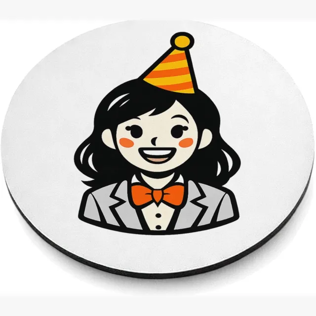 Mr Cadeautjes MDF magnetische fotolijst rond Ø 9,5 - design Vrolijke, nette cartoonfiguur met feestelijke accessoire en | cadeau Wit