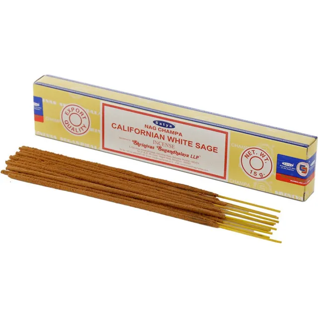 Satya Nag Champa wierrook stokjes Witte Salie geur - 15x - Lichaam in balans - Meditatie - staafjes van 21 cm Multi