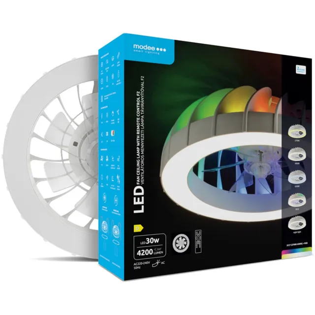 Modee Plafondventilator met LED Lamp 48W - 4200lm - Instelbare Lichtkleur - Ø540mm - Met Afstandsbediening - Wit