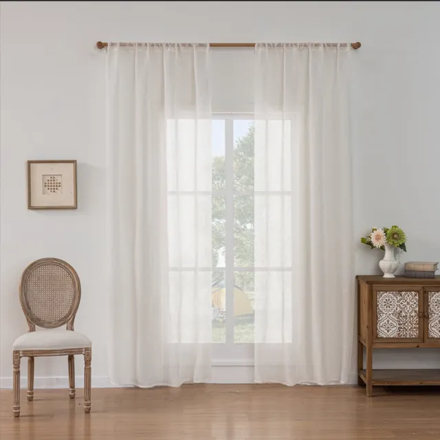 Floraweg Linnenlook slub voile gordijnen met oogjes voor woonkamer slaapkamer modern boho natuurlijk gordijn semi-transparant oogjesgordijn transparant,132x220cm wit