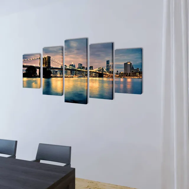 vidaXL Canvas muurdruk set Brooklyn Bridge rivier uitzicht 200 x 100 cm meerkleurig