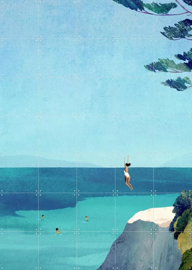 IXXI Leap, Henry Rivers - 100 x 140 cm - Grote wanddecoratie en posters - Grafisch Ontwerp, Speels, Digitale Kunst, Minimalisme, Illustraties Groen / Blauw