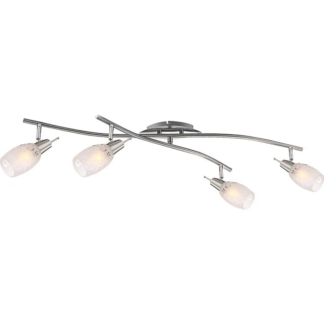Globo Plafondspot woonkamerlamp eetkamerlamp hallamp, metaal glas nikkel mat chroom, 4 vlammen E14 spots verstelbaar, L 90 cm zilver