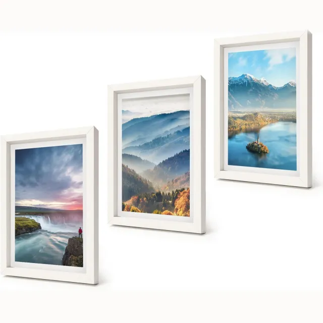 Coloray 3-Delige Schilderij Set - Schilderachtige berglandschappen en watervallen in de natuur. - 20x30 - Muurdecoratie - Interieur Decoratie - Decoratieve Schilderijen Witte lijst