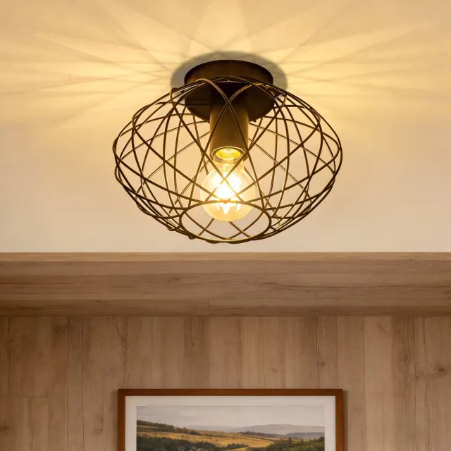NETTLIFE Plafonnière - 1xE27 - Zwart Plafondlamp - Ø 25cm - Industriële Ganglamp - Decoratieve Plafondlampen - Metaal - met UFO-design - voor Woonkamer | Keuken | Slaapkamer