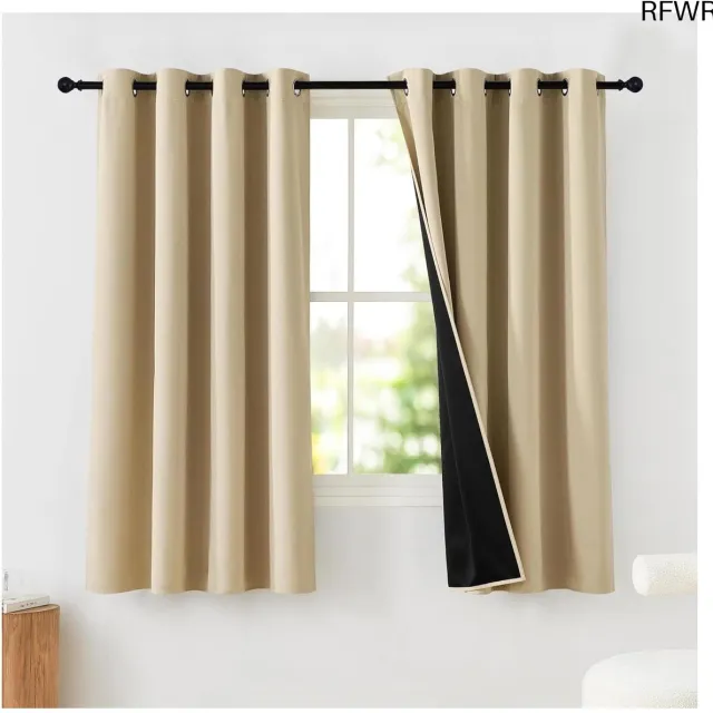 RFWR Verduisterende Gordijnen 140x145 cm met Lussen - Thermische Isolatie, Geschikt voor Woonkamer en Slaapkamer Biscotti Beige