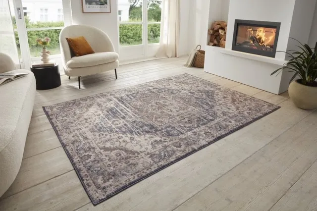 flycarpets Terrain Designer Laagpolig vloerkleed - Crème / Blauw - 80x120 cm