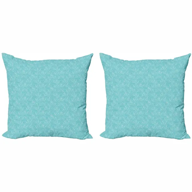 ABAKUHAUS Turkoois-Wit Kussenhoes Set 2x50x50 cm – Dubbelzijdig bedrukt, rits Blassblauw
