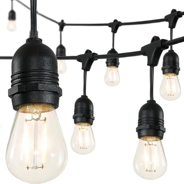 Intelligent Energy Solutions Lichtsnoer Buiten voor HORECA - Prikkabel Lichtslinger 15 Lampen 10M - Tuinverlichting LED - Extra dik - Warme sfeerverlichting 2700K 1W LED - Weersbestendig IP 65 - Koppelbaar - Rubber Kabel Professioneel Horeca Gebruik - Lichtsnoer met 15 Fittingen