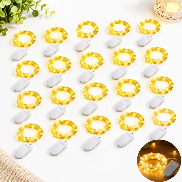 VHV Verlichting - Lichtsnoer, mini - LED - lichtsnoer op batterijen met koperdraad - Decoratieve voor binnen en buiten - 1 m, 10 LED's (warmwit) [Set van 20]