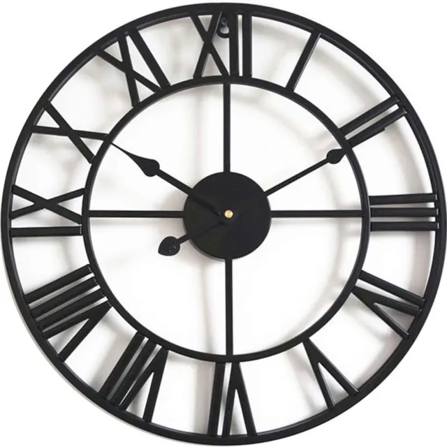 meerklose Stille wandklok vintage Romeinse cijfers 40 cm niet-tikkende metalen skelet decoratieve klok woonkamer keuken café hotel kantoor woondecoratie cadeau (zwart)