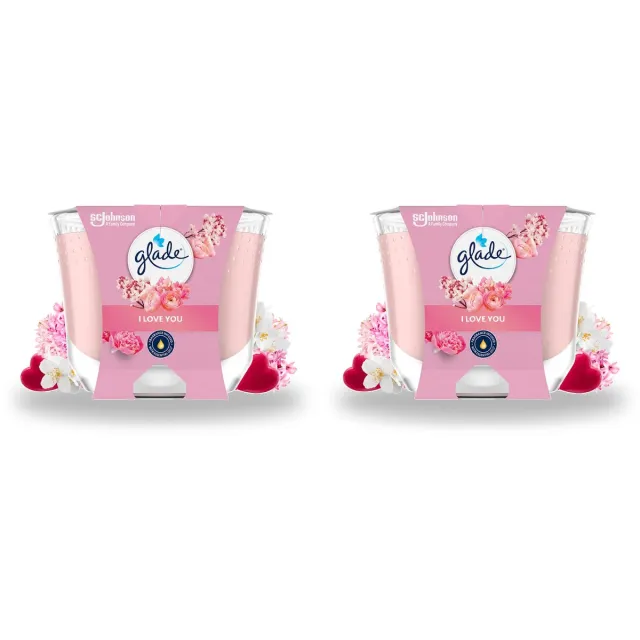 Glade 2 x Glade - Geurkaars I Love You - 100% Raapzaadwas - 204 g - Voordeelverpakking - 2 stuks roze