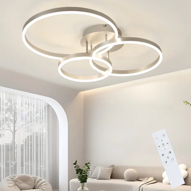 NETTLIFE LED-plafondlamp - dimbaar modern - 3 ringen - 82 cm - 74 W - plafondlamp slaapkamer - acryl metaal zilver