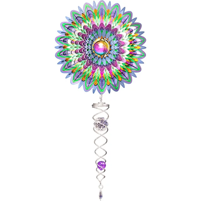 Spin Art/Cooking Vinyl Windspinner, Spin Art, Mandala Flower Gazing Ball Crystal Tail, ACTMGB0808, totale lengte 60cm Groen, Oranje, Paars, Roze