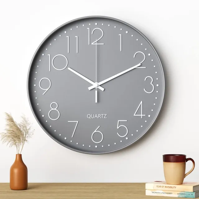 Uootach Wandklok, 30 cm (12 inch), Moderne Wandklok (Grijs-Witte Karakters)
