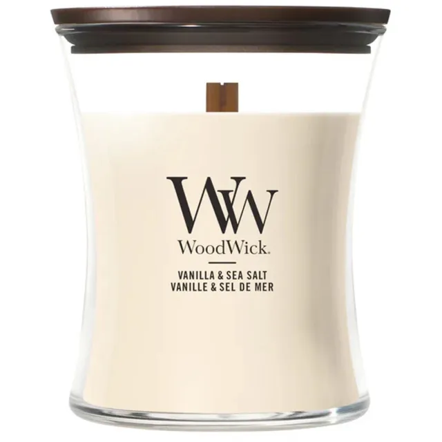 Woodwick Hourglass Medium Geurkaars - Vanilla Sea Salt - 60 branduren Roze